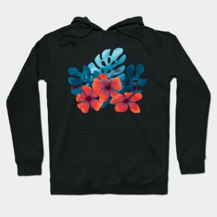 Tropical hibiscus flowers in red Hoodie